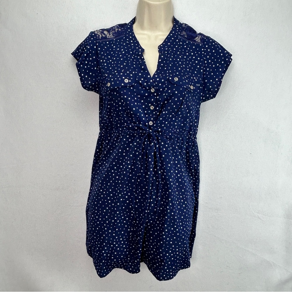 Times Maternity Blue With White Stars Top Polyester Size Small